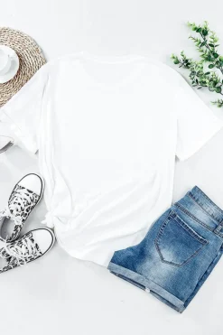 Hot Dear-Lover AMERICA Star Graphic Round Neck Tee White