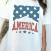 Best Dear-Lover AMERICA Stars Print Round Neck Oversized T Shirt White