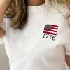 Online Dear-Lover American Flag 1776 Embroidered Pattern Crew Neck Tee White