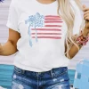 Discount Dear-Lover American Flag Bow Knot Print Crew Neck T Shirt White