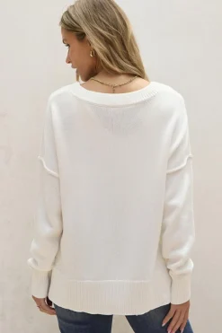 Discount Dear-Lover American Flag Cable Knit Drop Shoulder Sweater White