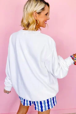 Discount Dear-Lover American Flag Graphic Drop Shoulder Loose Sweatshirt White