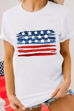 Sale Dear-Lover American Flag Graphic Fashion Tee White