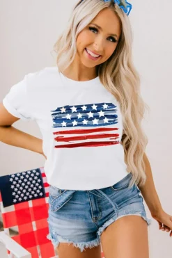 Sale Dear-Lover American Flag Graphic Fashion Tee White