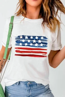 Sale Dear-Lover American Flag Graphic Fashion Tee White