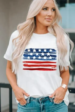 Sale Dear-Lover American Flag Graphic Fashion Tee White