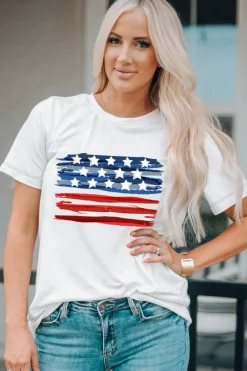 Sale Dear-Lover American Flag Graphic Fashion Tee White