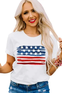 Sale Dear-Lover American Flag Graphic Fashion Tee White