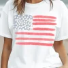 Online Dear-Lover American Flag Pattern Crew Neck Short Sleeve Tee White