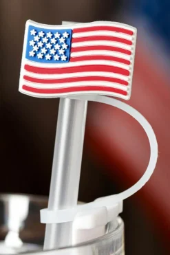 Clearance Dear-Lover American Flag Print PVC Soft Plastic Straw Lid White