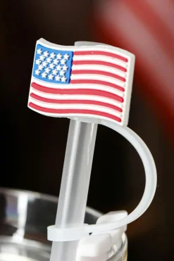 Clearance Dear-Lover American Flag Print PVC Soft Plastic Straw Lid White