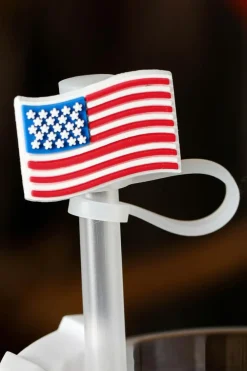 Clearance Dear-Lover American Flag Print PVC Soft Plastic Straw Lid White