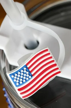 Clearance Dear-Lover American Flag Print PVC Soft Plastic Straw Lid White