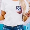 Outlet Dear-Lover American Flag Sequin Pocket Patched T Shirt White