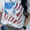 Sale Dear-Lover American Flag Star Graphic Crew Neck T Shirt White
