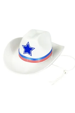 Online Dear-Lover American Flag Theme Print Wide Brim Cowboy Hat White