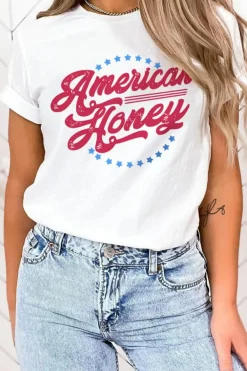 Clearance Dear-Lover American Honey Graphic Tee White