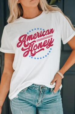 Clearance Dear-Lover American Honey Graphic Tee White