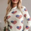 Online Dear-Lover Americana Glitter Mesh Long Sleeve Bodysuit White