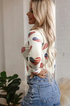 Online Dear-Lover Americana Glitter Mesh Long Sleeve Bodysuit White