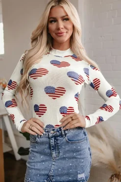 Online Dear-Lover Americana Glitter Mesh Long Sleeve Bodysuit White