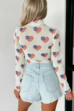 Online Dear-Lover Americana Glitter Mesh Long Sleeve Bodysuit White