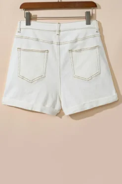 Clearance Dear-Lover Asymmetric Waist Design Stylish Denim Shorts White