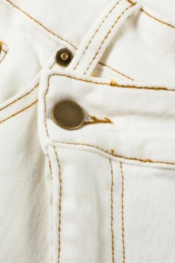 Clearance Dear-Lover Asymmetric Waist Design Stylish Denim Shorts White