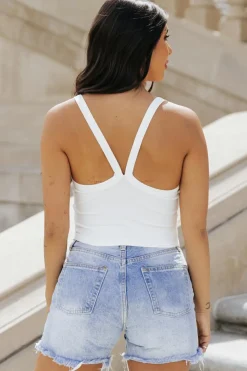 Fashion Dear-Lover Athletic Ribbed Cropped Cami Top White