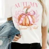 Sale Dear-Lover Autumn Girly Thanksgiving Bowknot Pumpkin Graphic T Shirt White