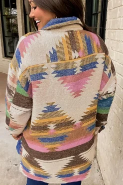 Fashion Dear-Lover Aztec Print Button Up Shacket White