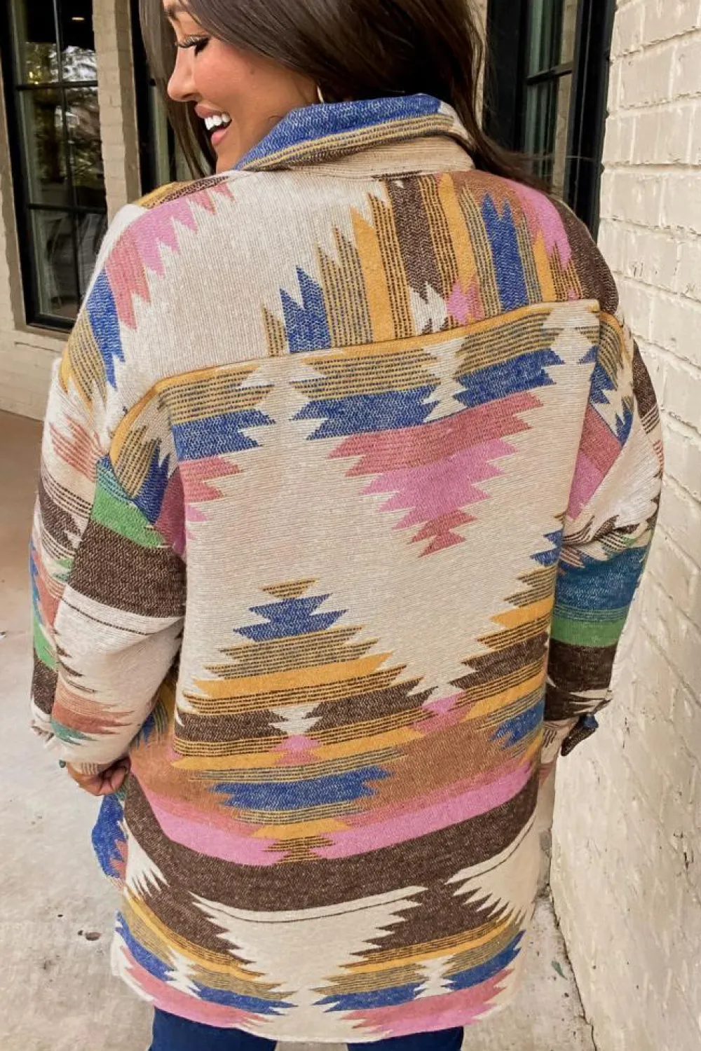 Fashion Dear-Lover Aztec Print Button Up Shacket White