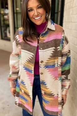 Fashion Dear-Lover Aztec Print Button Up Shacket White