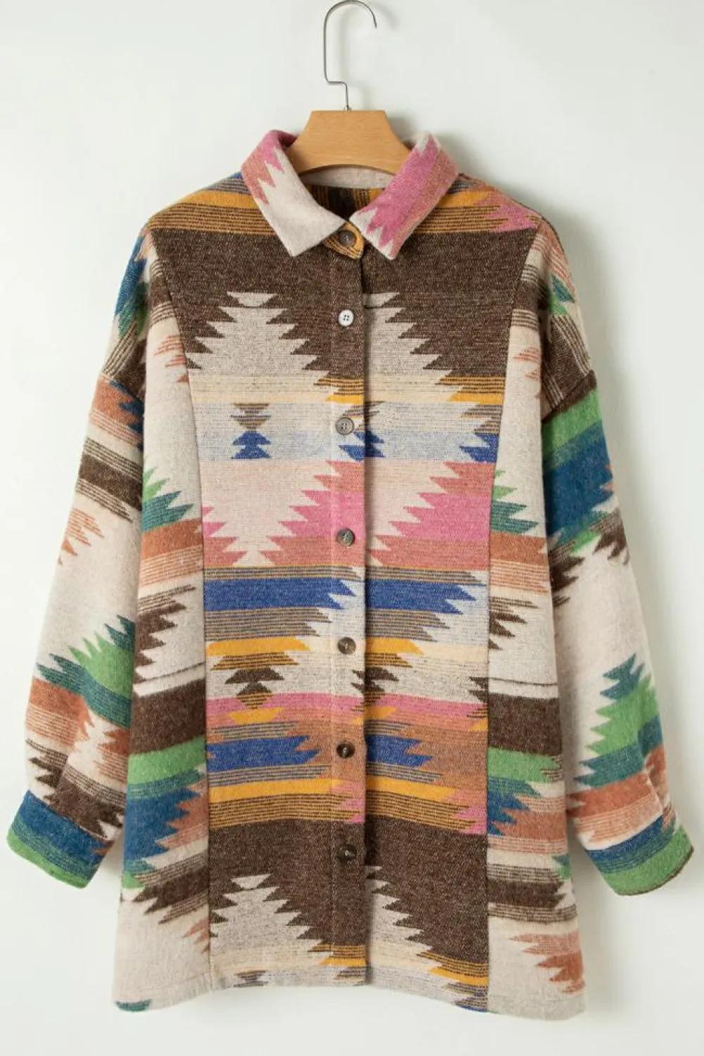 Fashion Dear-Lover Aztec Print Button Up Shacket White