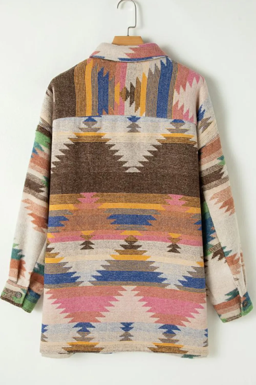 Fashion Dear-Lover Aztec Print Button Up Shacket White