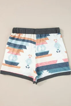 Clearance Dear-Lover Aztec Print Drawstring Waist Casual Shorts White