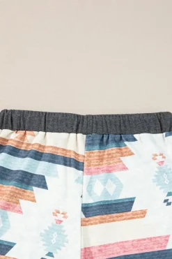 Clearance Dear-Lover Aztec Print Drawstring Waist Casual Shorts White