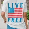 New Dear-Lover Back American Flag LIVE FREE Graphic T Shirt White