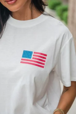 New Dear-Lover Back American Flag LIVE FREE Graphic T Shirt White