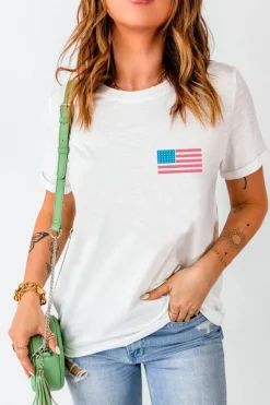 New Dear-Lover Back American Flag LIVE FREE Graphic T Shirt White