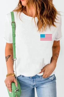 New Dear-Lover Back American Flag LIVE FREE Graphic T Shirt White