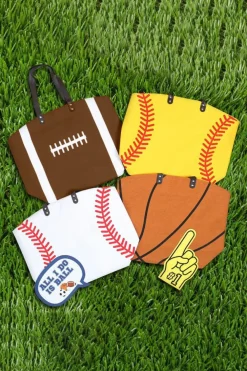 Outlet Dear-Lover Baseball Pattern Canvas Large Tote Bag White
