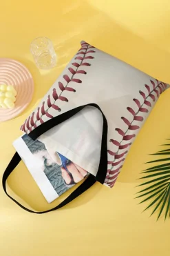 Hot Dear-Lover Baseball Print Canvas Tote Bag White