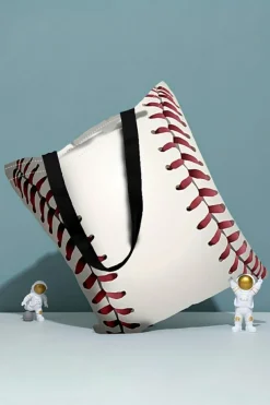 Hot Dear-Lover Baseball Print Canvas Tote Bag White