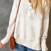 New Dear-Lover Batwing Sleeve Pocketed Henley Hoodie White