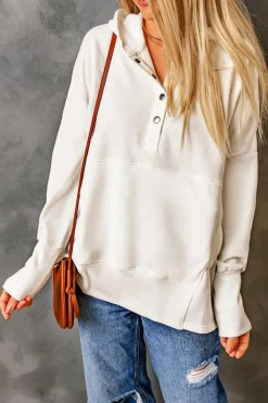 New Dear-Lover Batwing Sleeve Pocketed Henley Hoodie White