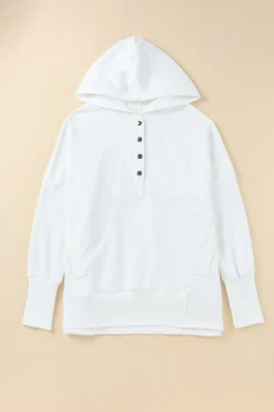New Dear-Lover Batwing Sleeve Pocketed Henley Hoodie White