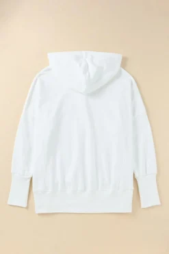 New Dear-Lover Batwing Sleeve Pocketed Henley Hoodie White