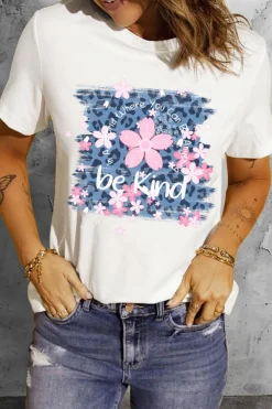 Best Dear-Lover Be Kind Cherry Blossoms Leopard Graphic T Shirt White