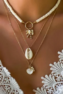 Sale Dear-Lover Beach Seashell Multi Layered Pendant Necklace White